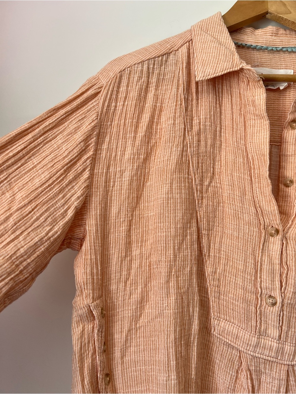 by Anthropologie Lightweight Peach Stripe Gauze Cotton Tunic Popover Blouse - Picture 6 of 14